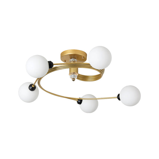 Sleek Gold Spiral Semi Flush Ceiling Light - Nordic Style with 3/5 Lights & Clear/Milk/White Glass Shade