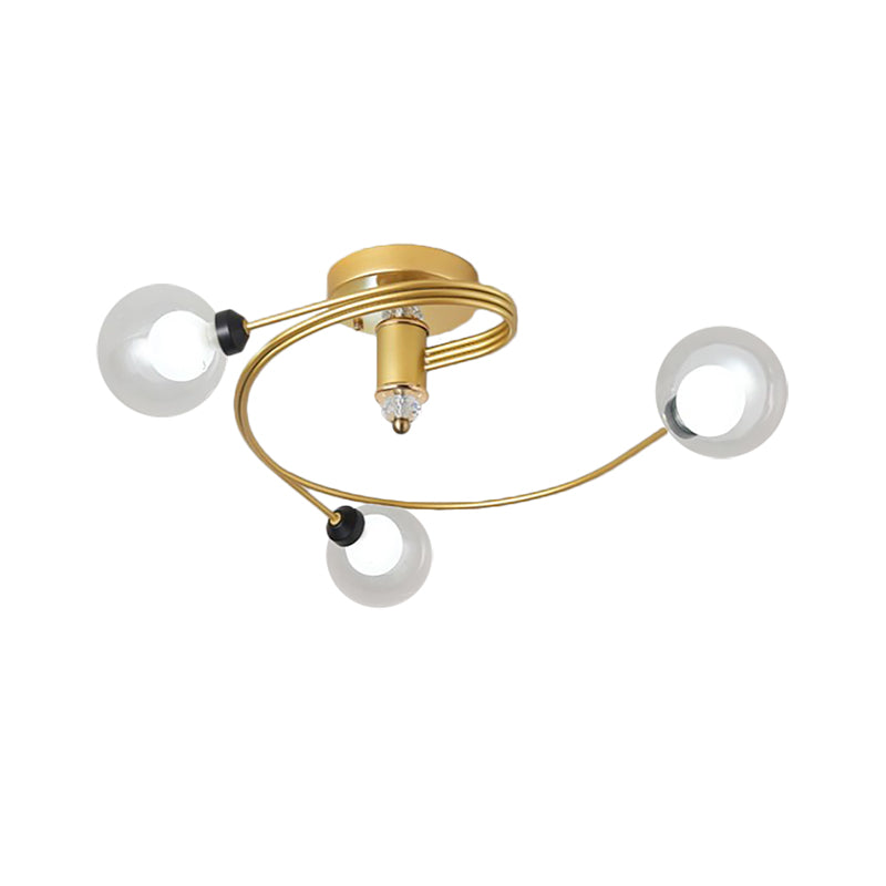 Sleek Gold Spiral Semi Flush Ceiling Light - Nordic Style with 3/5 Lights & Clear/Milk/White Glass Shade