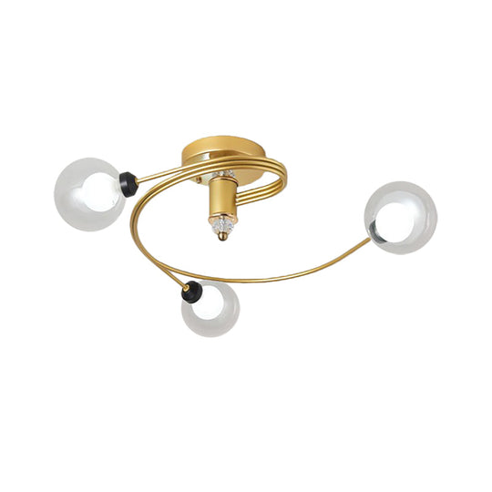 Sleek Gold Spiral Semi Flush Ceiling Light - Nordic Style with 3/5 Lights & Clear/Milk/White Glass Shade