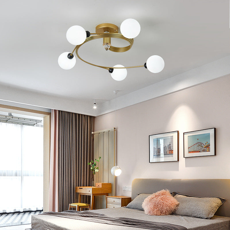 Sleek Gold Spiral Semi Flush Ceiling Light - Nordic Style with 3/5 Lights & Clear/Milk/White Glass Shade