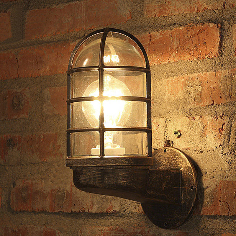 Industrial Glass Wall Lamp With Cage Single Bulb In Pink/Blue/Green For Living Room Sconce