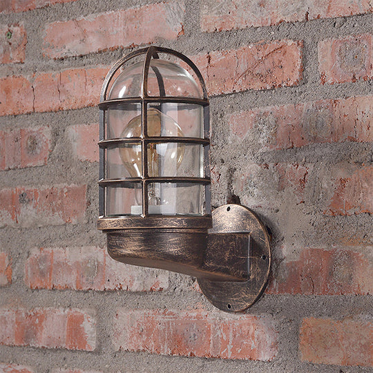 Industrial Glass Wall Lamp With Cage Single Bulb In Pink/Blue/Green For Living Room Sconce