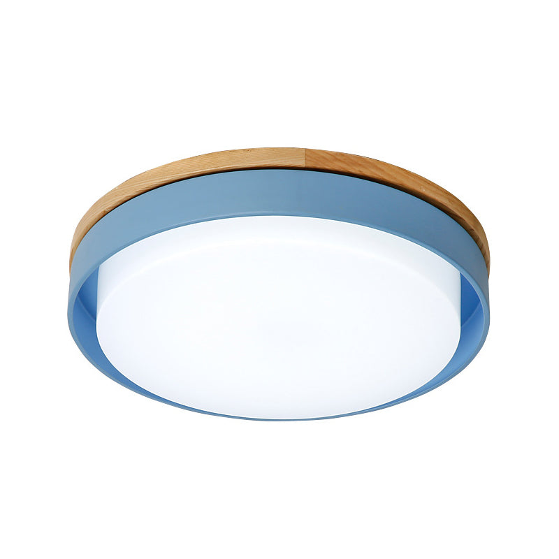 Nordic Macaron Metal Led Ceiling Flushmount - Blue/White/Yellow Acrylic Shade 12/18.5 Wide