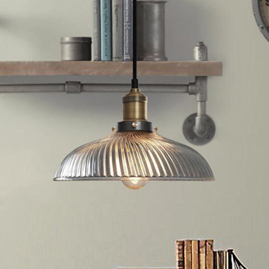 Dome-Shaped Glass Pendant Light with Brass Finish for Coffee Shops