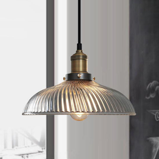 Dome-Shaped Glass Pendant Light with Brass Finish for Coffee Shops