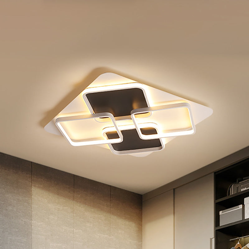 Contemporary Metal Led Multi Square Flush Mount Light In Black/White Warm/White Sizes: 18/24.5/34.5