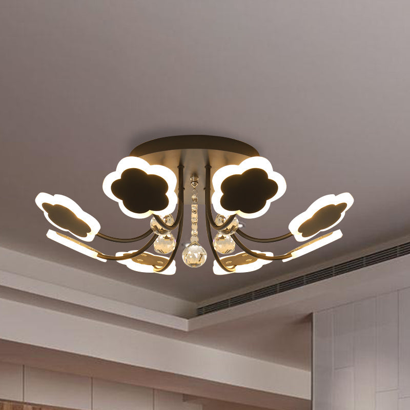 Semi-Mount Petal-Shaped Acrylic LED Ceiling Lamp with Crystal Draping - Black/White, 23"/27" Width, Warm/White Light