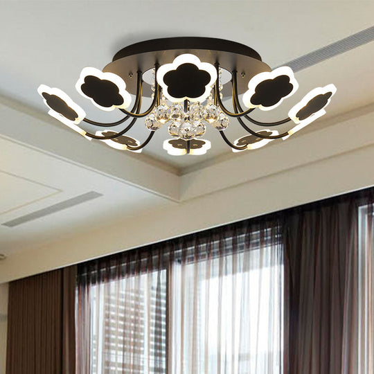 Semi-Mount Petal-Shaped Acrylic LED Ceiling Lamp with Crystal Draping - Black/White, 23"/27" Width, Warm/White Light