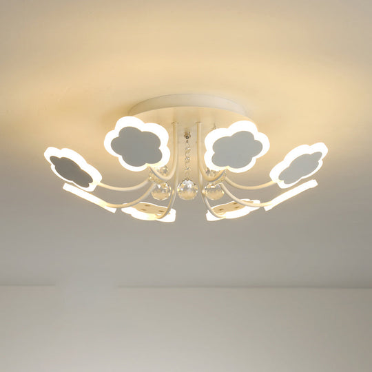 Semi-Mount Petal-Shaped Acrylic Led Ceiling Lamp With Crystal Draping - Black/White 23/27 Width