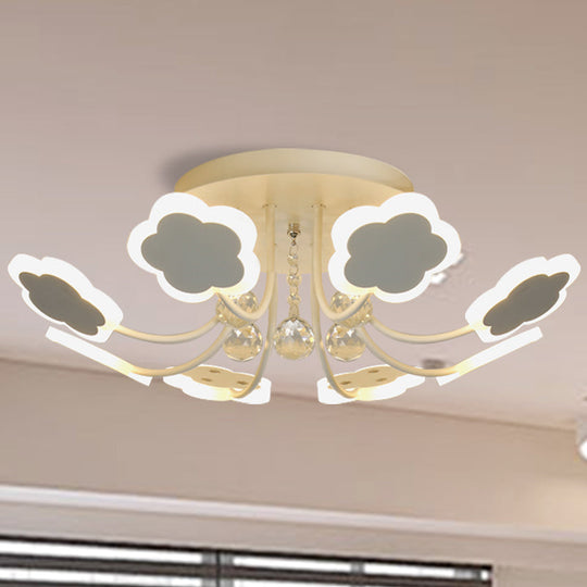 Semi-Mount Petal-Shaped Acrylic LED Ceiling Lamp with Crystal Draping - Black/White, 23"/27" Width, Warm/White Light