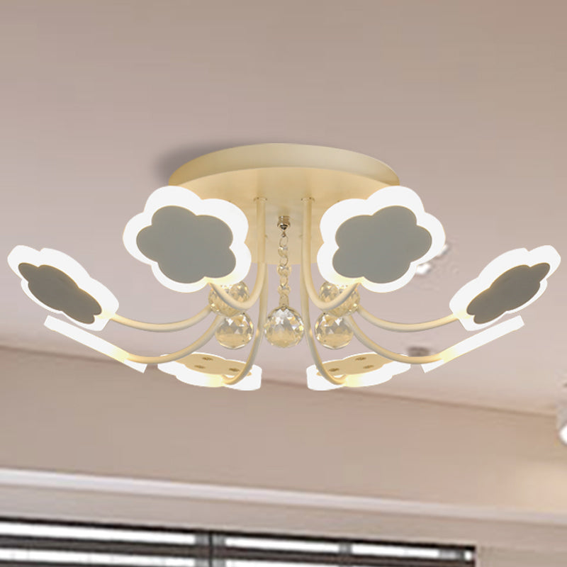 Semi-Mount Petal-Shaped Acrylic Led Ceiling Lamp With Crystal Draping - Black/White 23/27 Width