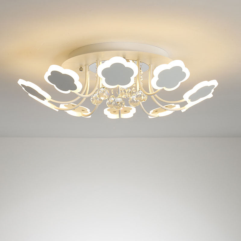 Semi-Mount Petal-Shaped Acrylic LED Ceiling Lamp with Crystal Draping - Black/White, 23"/27" Width, Warm/White Light