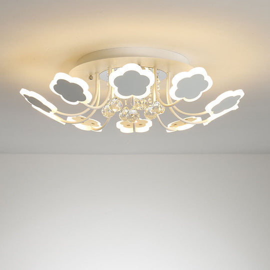 Semi-Mount Petal-Shaped Acrylic LED Ceiling Lamp with Crystal Draping - Black/White, 23"/27" Width, Warm/White Light