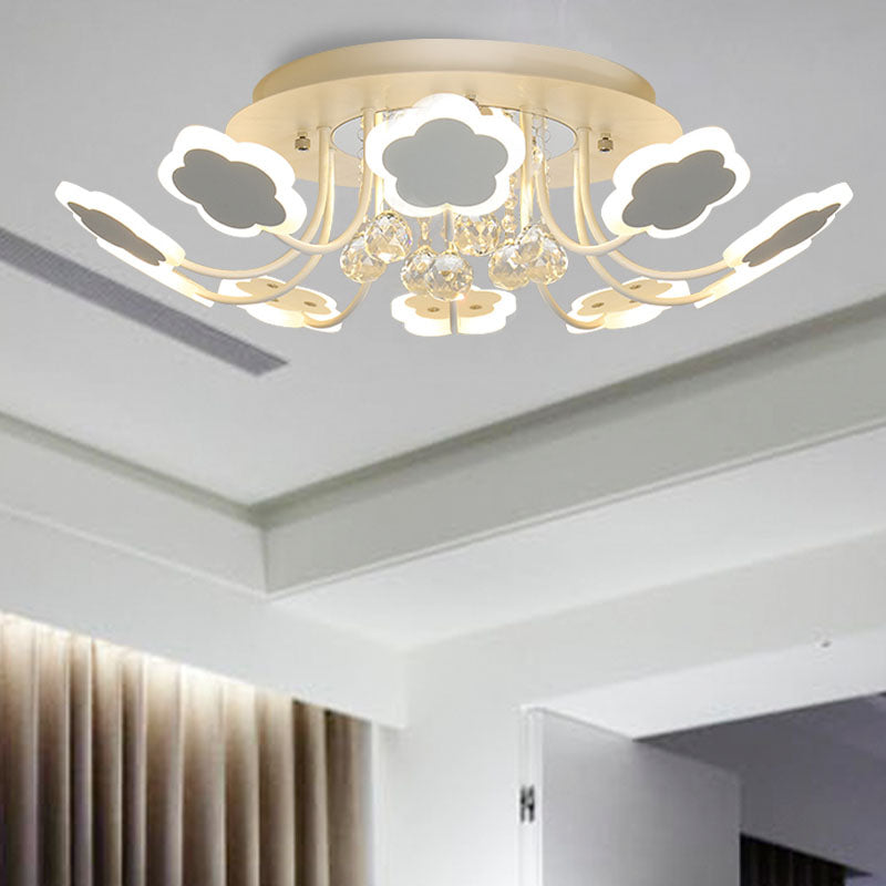 Semi-Mount Petal-Shaped Acrylic LED Ceiling Lamp with Crystal Draping - Black/White, 23"/27" Width, Warm/White Light