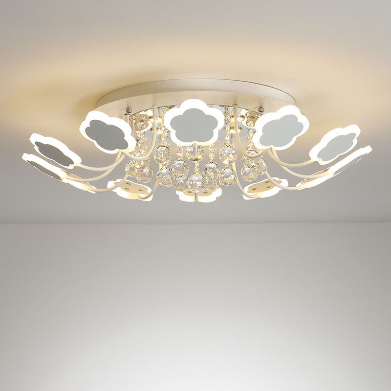 Semi-Mount Petal-Shaped Acrylic LED Ceiling Lamp with Crystal Draping - Black/White, 23"/27" Width, Warm/White Light