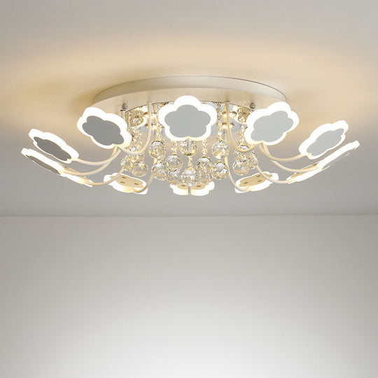 Semi-Mount Petal-Shaped Acrylic Led Ceiling Lamp With Crystal Draping - Black/White 23/27 Width