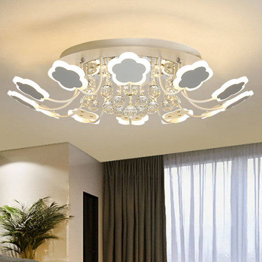 Semi-Mount Petal-Shaped Acrylic LED Ceiling Lamp with Crystal Draping - Black/White, 23"/27" Width, Warm/White Light