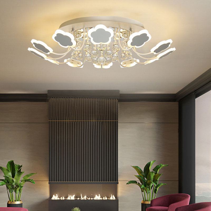 Semi-Mount Petal-Shaped Acrylic Led Ceiling Lamp With Crystal Draping - Black/White 23/27 Width