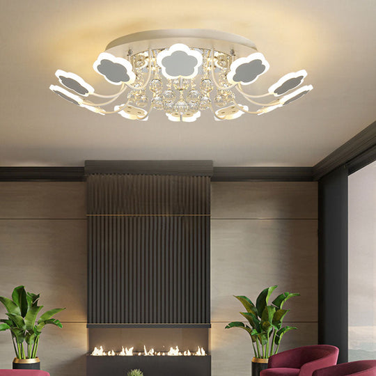 Semi-Mount Petal-Shaped Acrylic Led Ceiling Lamp With Crystal Draping - Black/White 23/27 Width