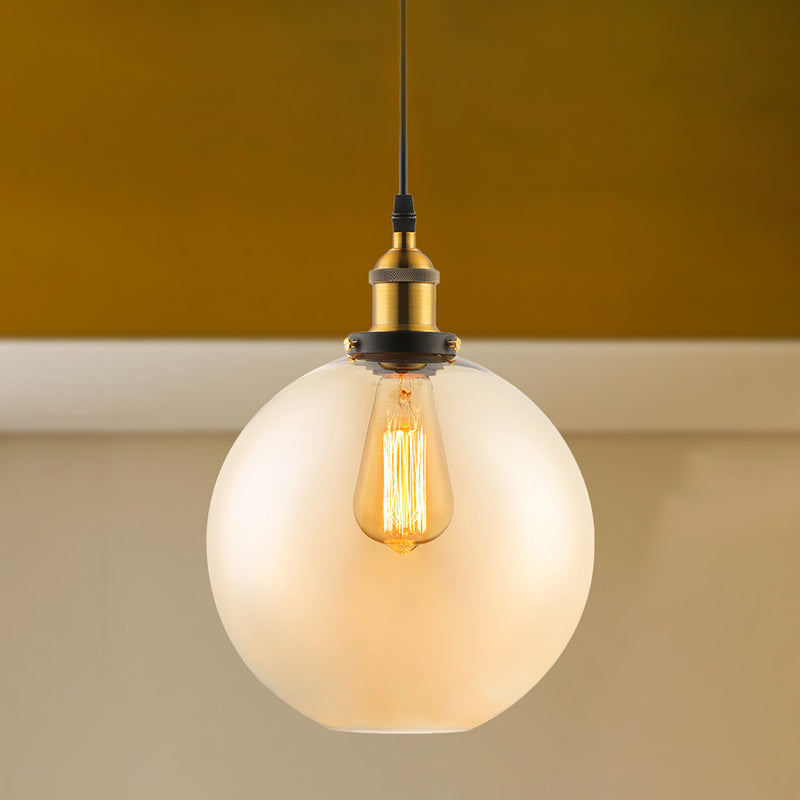 Industrial Single Light Globe Pendant - Clear Glass Hanging Lamp In Grey/Brown (8/10/12 Wide) Brown