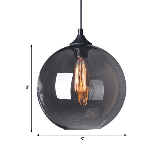 Industrial Single Light Globe Pendant - Clear Glass Hanging Lamp in Grey/Brown (8"/10"/12" Wide)