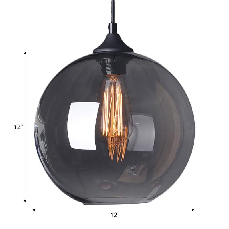 Industrial Single Light Globe Pendant - Clear Glass Hanging Lamp in Grey/Brown (8"/10"/12" Wide)