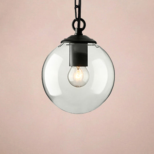 Farmhouse Clear Glass Single-Bulb Pendant Ceiling Light - Black Globe Design Dining Room Hanging