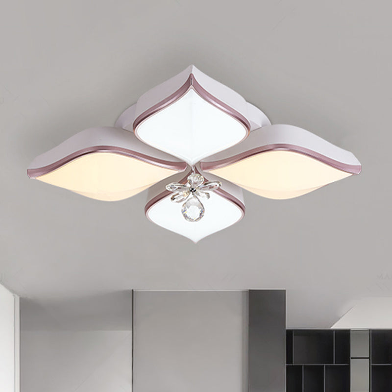 Plafonnier LED moderne de 24,5"/25,5" avec accent en cristal transparent en lumière chaude/blanche, design pétale