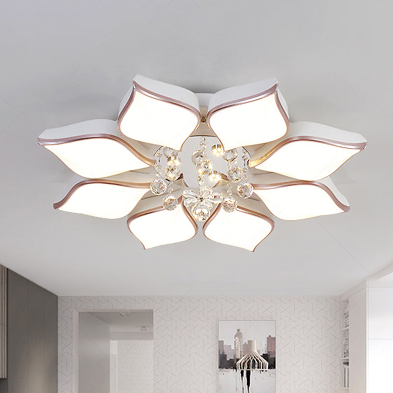 Modern 24.5/25.5 Flush Mount Led Light With Clear Crystal Accent In Warm/White Petal Design White /