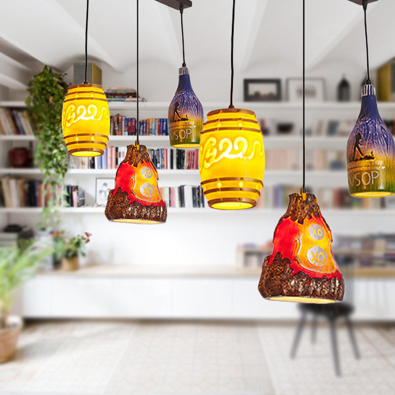 Black Vintage Pendant Light Fixture With 3 Lights And Resin Shade