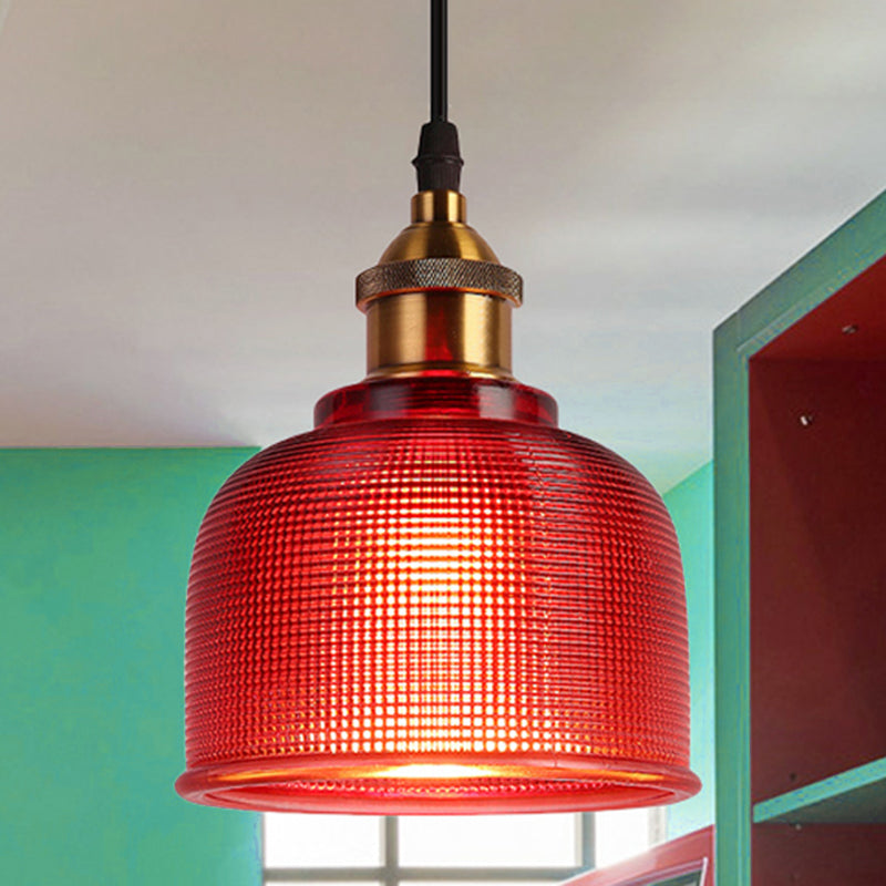 Industrial Brass Prismatic Glass Dome Pendant Light In Red/Bronze/Blue - Single-Light Fixture Red