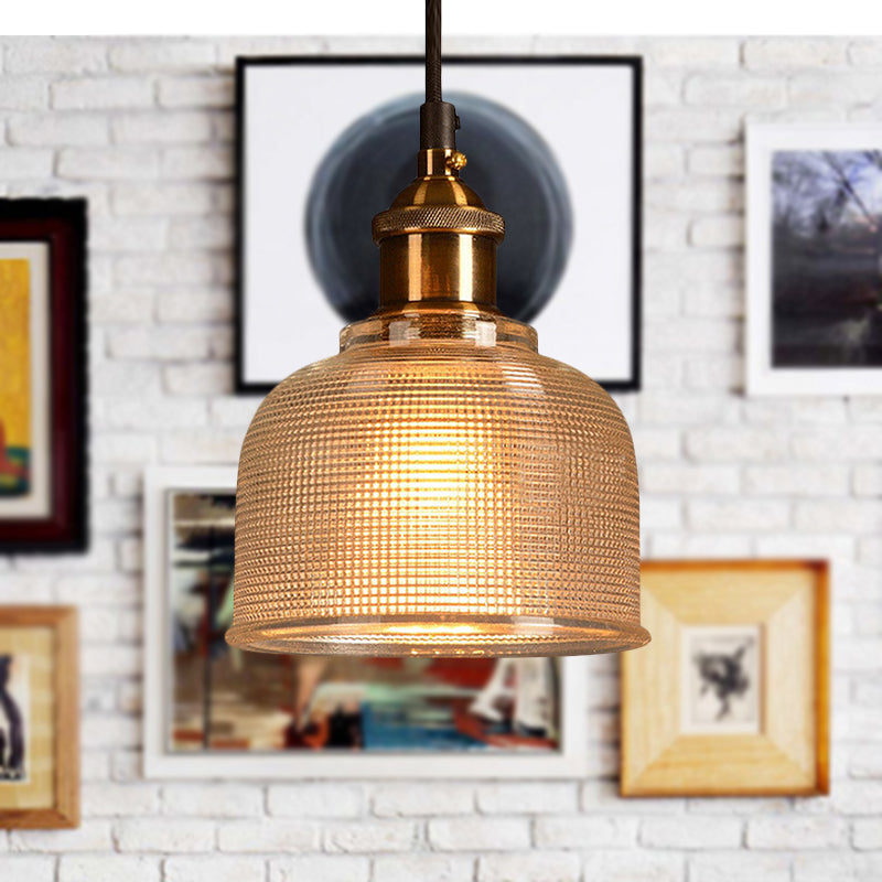 Industrial Brass Prismatic Glass Dome Pendant Light In Red/Bronze/Blue - Single-Light Fixture