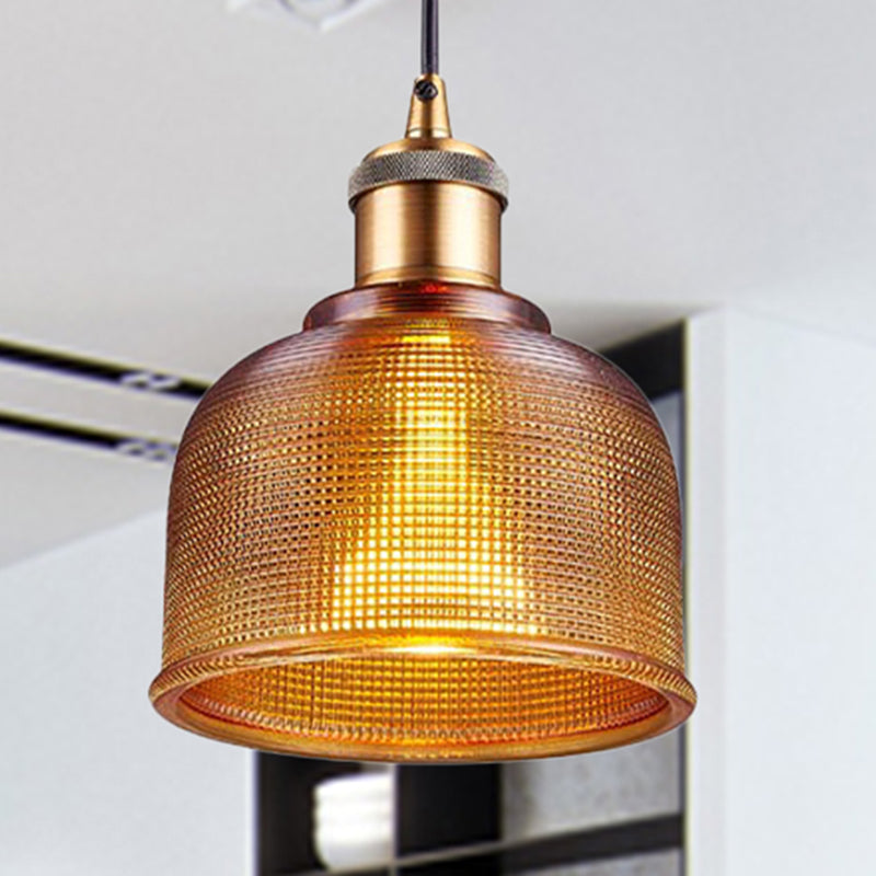 Industrial Brass Prismatic Glass Dome Pendant Light In Red/Bronze/Blue - Single-Light Fixture Brown