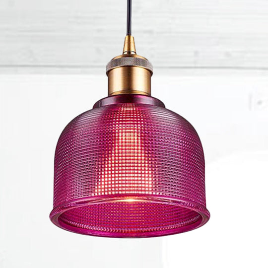 Industrial Brass Prismatic Glass Dome Pendant Light In Red/Bronze/Blue - Single-Light Fixture Purple