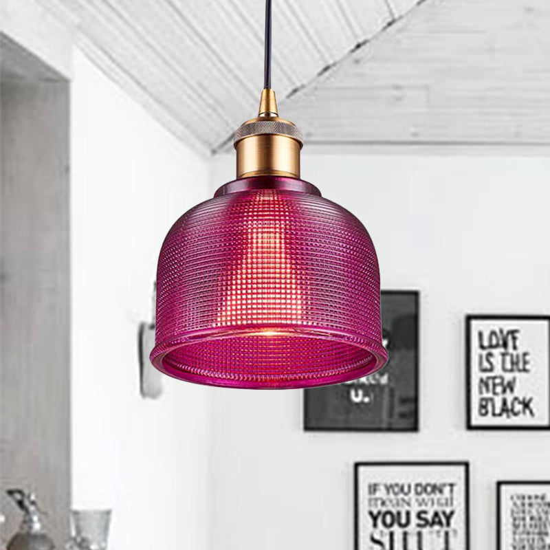 Industrial Brass Prismatic Glass Dome Pendant Light In Red/Bronze/Blue - Single-Light Fixture