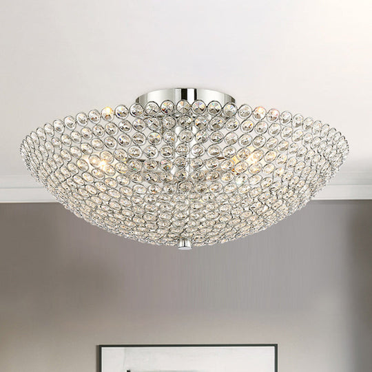 Contemporary Triple Light Chrome Flush Mount Ceiling Light with Clear K9 Crystal Bowl