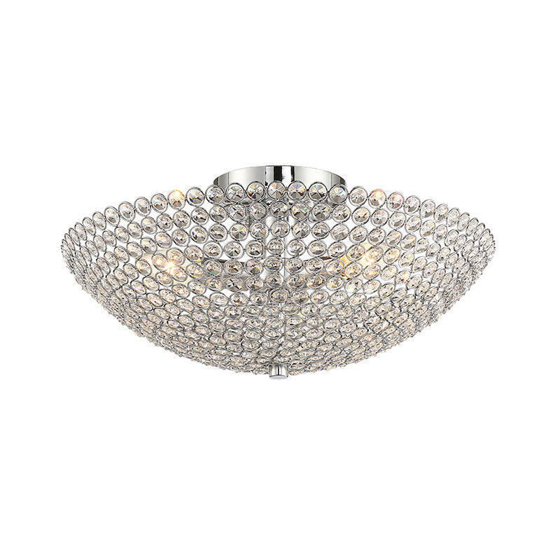 Contemporary Triple Light Chrome Flush Mount Ceiling Light with Clear K9 Crystal Bowl