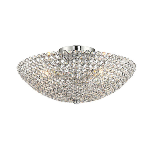 Contemporary Triple Light Chrome Flush Mount Ceiling With Clear K9 Crystal Bowl