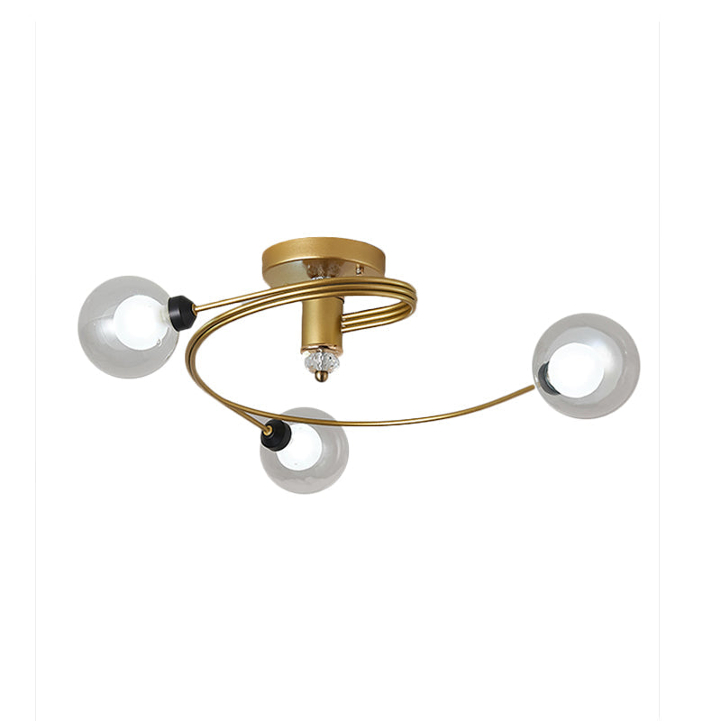 Spiral Semi Flush Traditional Glass/Crystal Bedroom Ceiling Light Fixture - Brass Finish