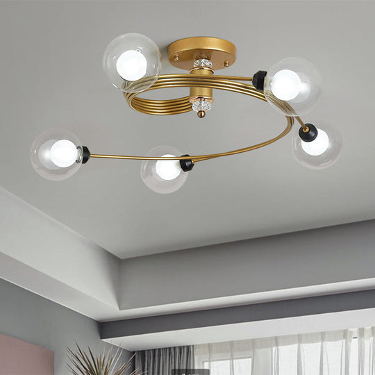 Spiral Semi Flush Traditional Glass/Crystal Bedroom Ceiling Light Fixture - Brass Finish