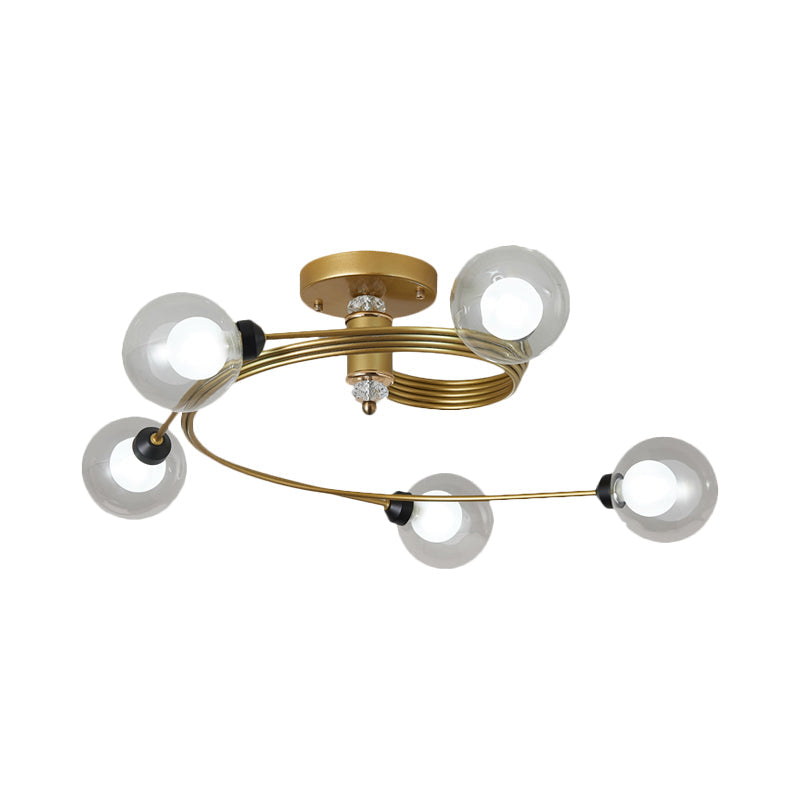 Spiral Semi Flush Traditional Glass/Crystal Bedroom Ceiling Light Fixture - Brass Finish