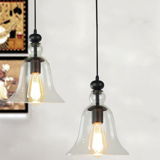 Industrial Black Flared Ceiling Pendant Light with Clear Glass for Dining Room - 1-Light Fixture