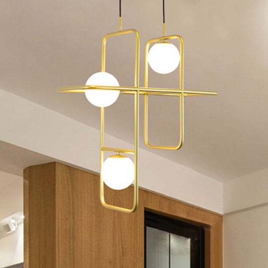 Modern Gold Crossed Rectangle Drop Chandelier - 2/3/4 Light Metal Pendant 3 /