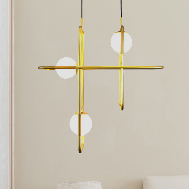 Modern Gold Crossed Rectangle Drop Chandelier - 2/3/4 Light Metal Pendant