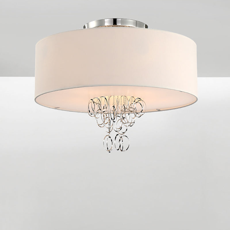 Modern Drum Flush Mount Ceiling Light, 4/5 Lights, Metal Ring with White Fabric Shade, 19.5"/23.5" W