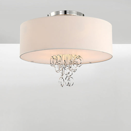 Modern Drum Flush Mount Ceiling Light, 4/5 Lights, Metal Ring with White Fabric Shade, 19.5"/23.5" W