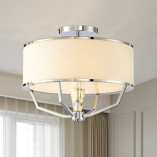 Modern Drum Flush Mount Ceiling Light, 4/5 Lights, Metal Ring with White Fabric Shade, 19.5"/23.5" W