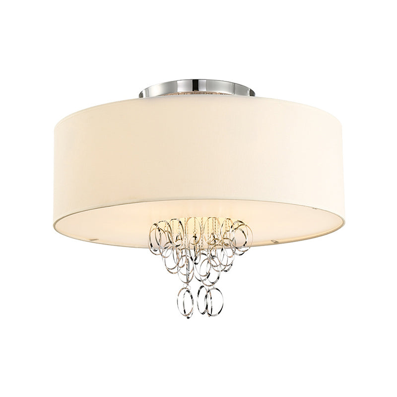 Modern Drum Flush Mount Ceiling Light, 4/5 Lights, Metal Ring with White Fabric Shade, 19.5"/23.5" W