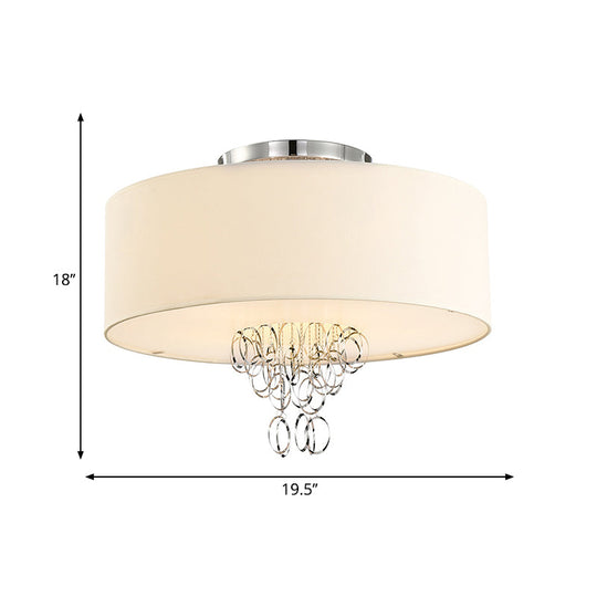 Modern Drum Flush Mount Ceiling Light, 4/5 Lights, Metal Ring with White Fabric Shade, 19.5"/23.5" W