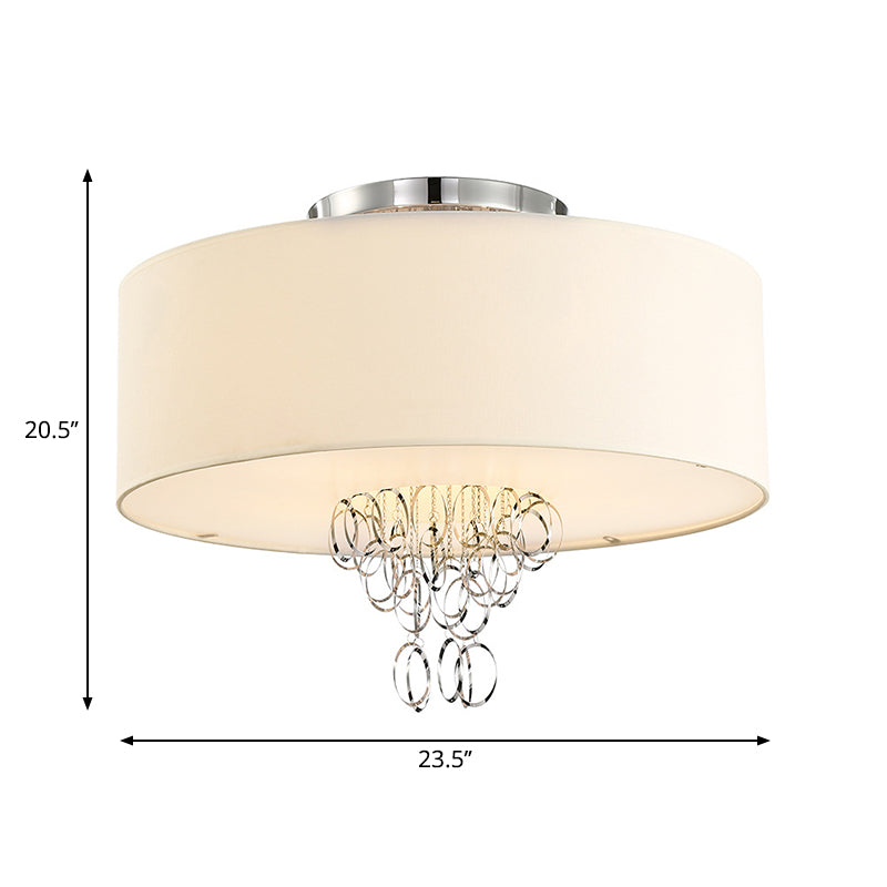 Modern Drum Flush Mount Ceiling Light, 4/5 Lights, Metal Ring with White Fabric Shade, 19.5"/23.5" W